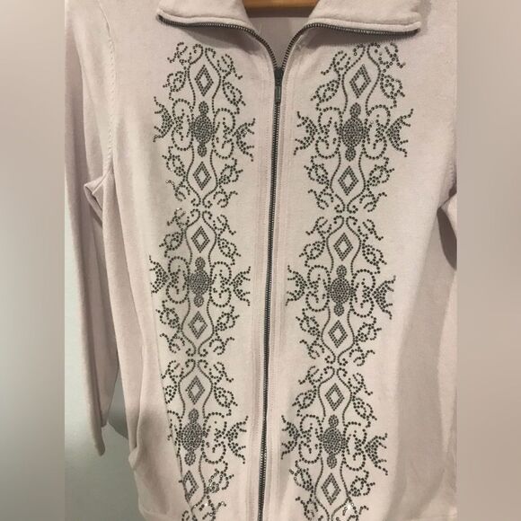 Zinergy by Chico’s Womens Sweater Zipper up Floral sequins Size 1 = M - Picture 4 of 7